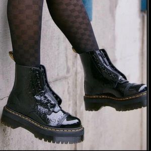 DR. MARTENS SINCLAIR LEOPARD EMBOSS PATENT LEATHER PLATFORM BOOTS